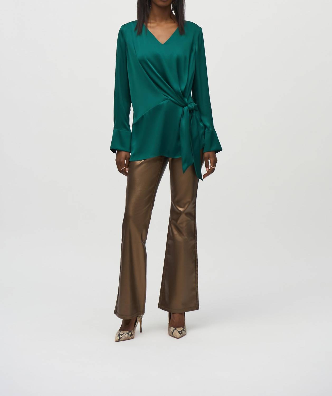 Joseph Ribkoff - Knotted Tie Front V Neck Top