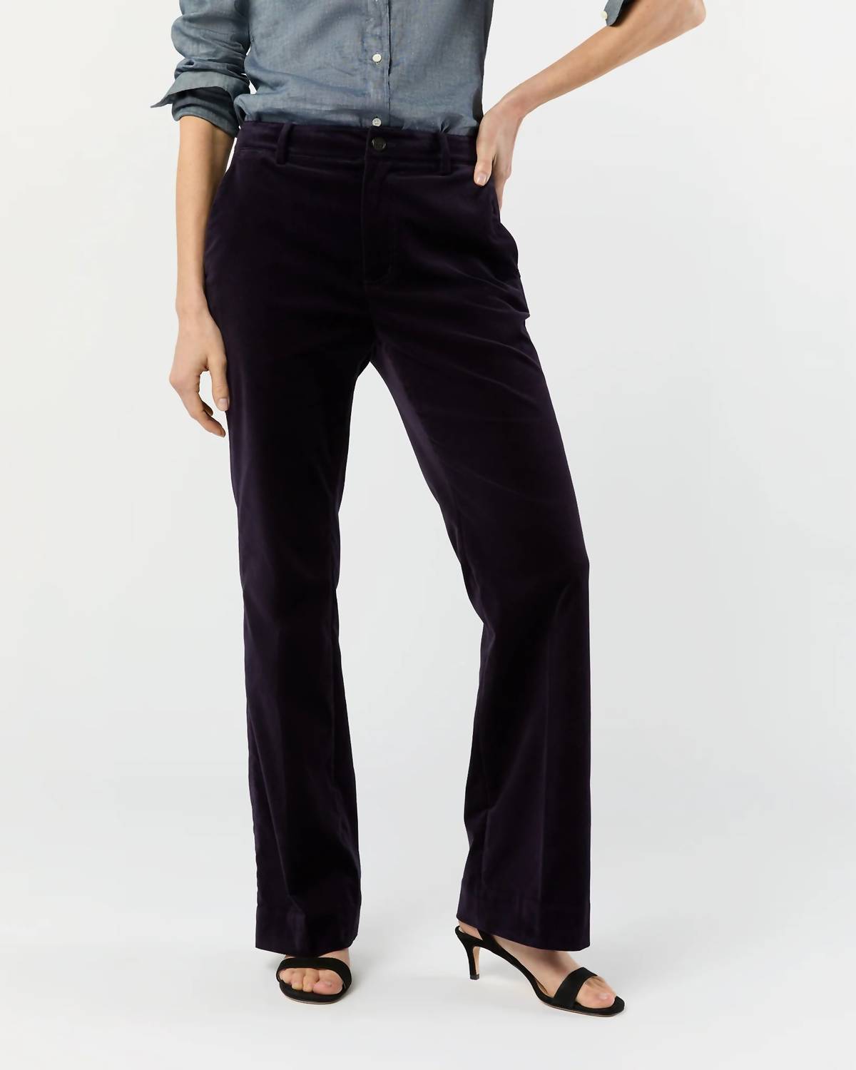 Ann Mashburn Lindy Straight Trouser in eggplant stretch velveteen - women's pants