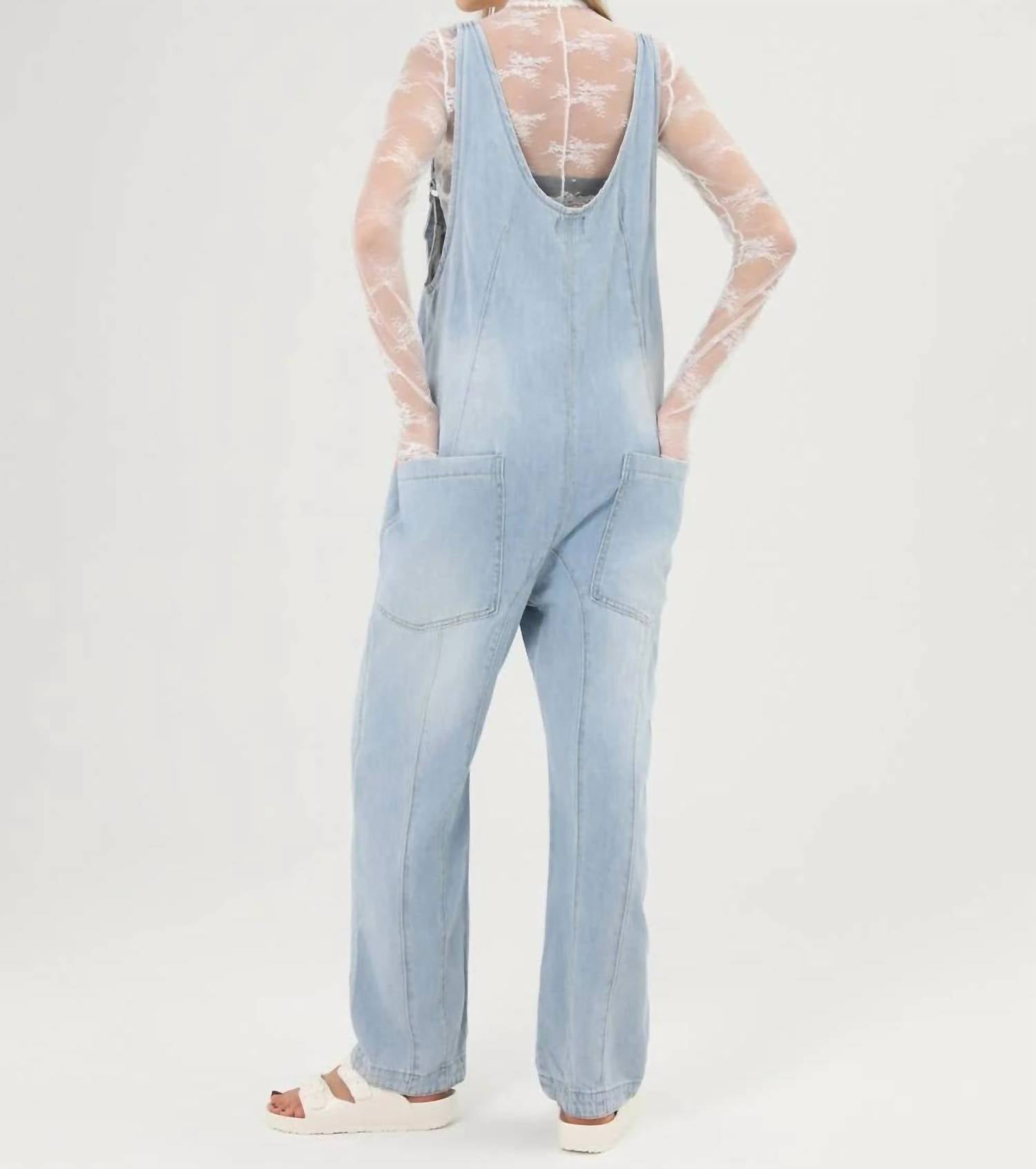 Sweetkama - Denim Adjustable Shoulder High Roller Jumpsuit