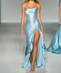 Sherri Hill Ruffle Skirt Hot Fix Dress in light blue - women's dress