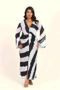 Fashion Szn Curve - Monochrome Twist Front Long Sleeve Dress