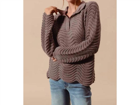 So Me - Notched Collar Textured Sweater Top