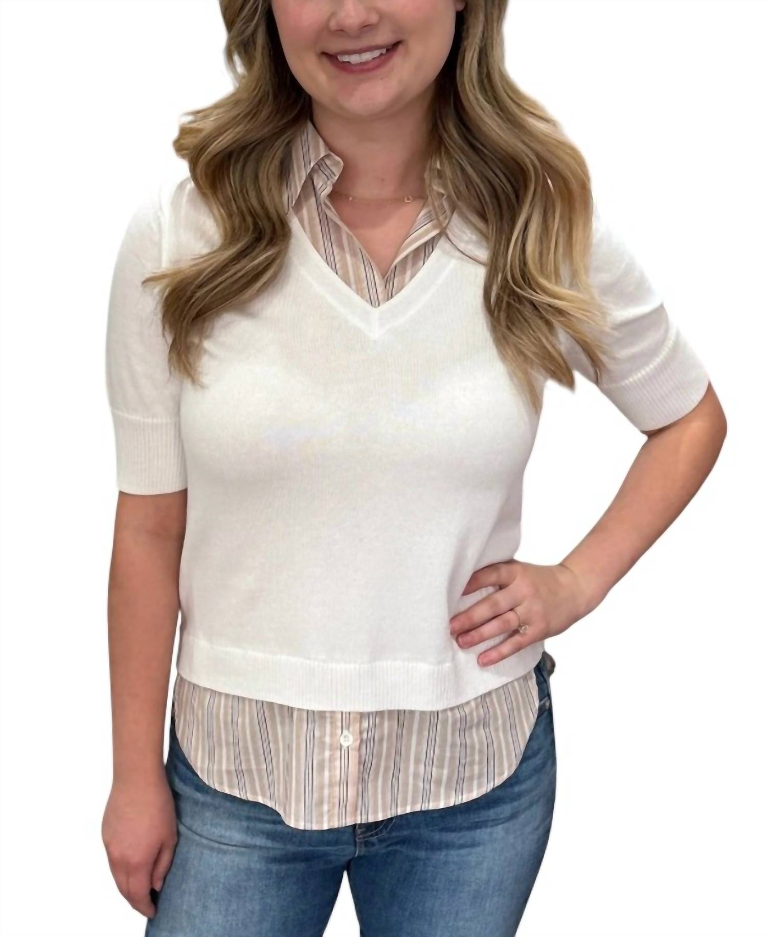 J. Society - Short Sleeved Twofer Blouse
