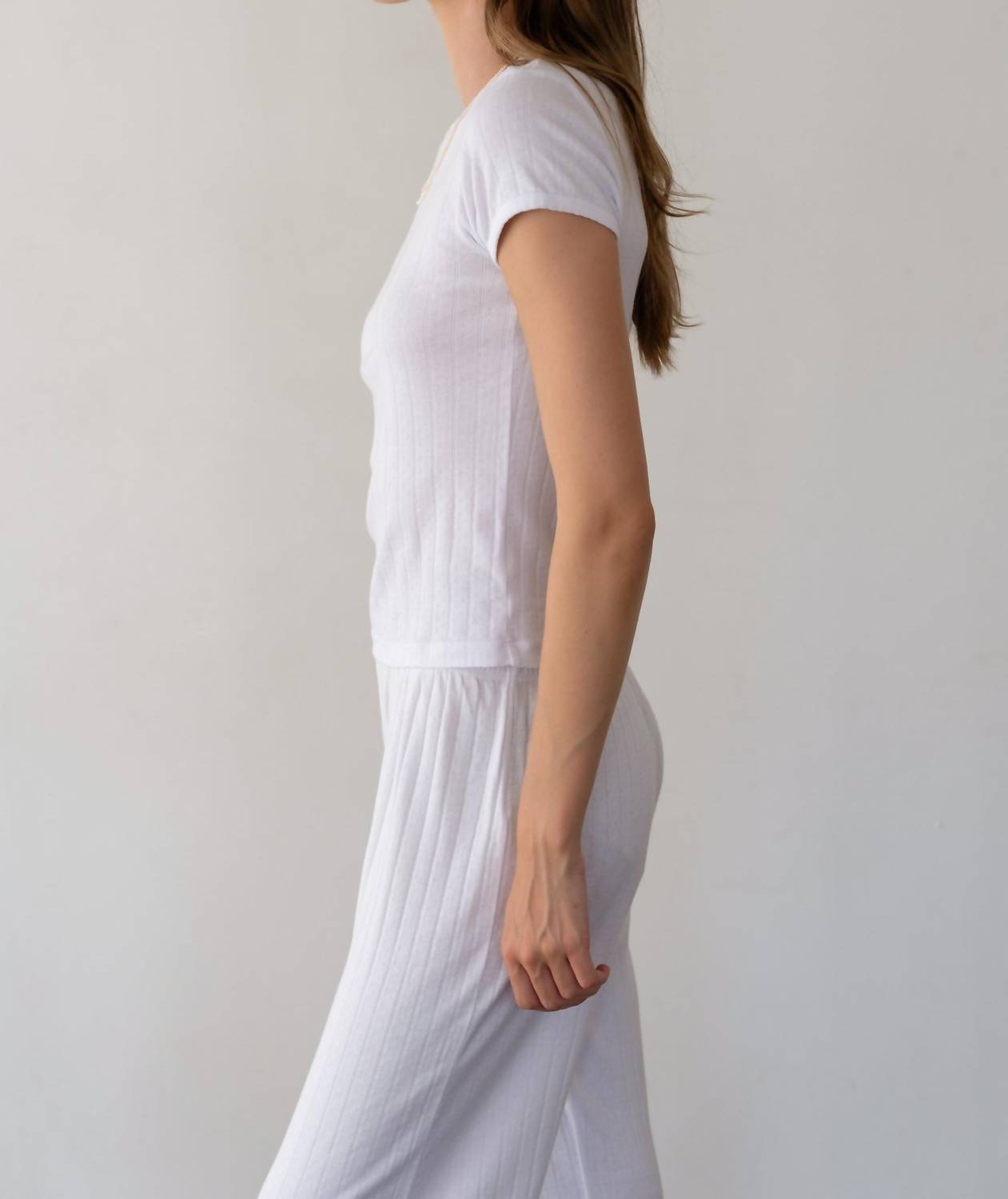 DONNI. Pointelle Baby Tee in powder 1 - women's t-shirt - alternate view