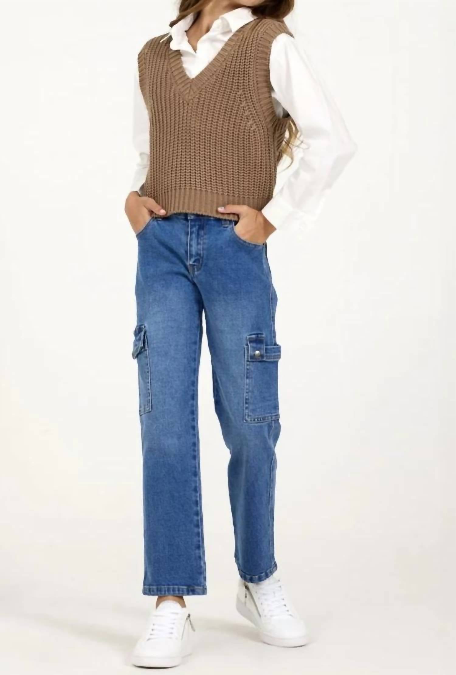 Vintage Havana 2 Fer Vest Shirt in toffee - kids' jacket - detail view