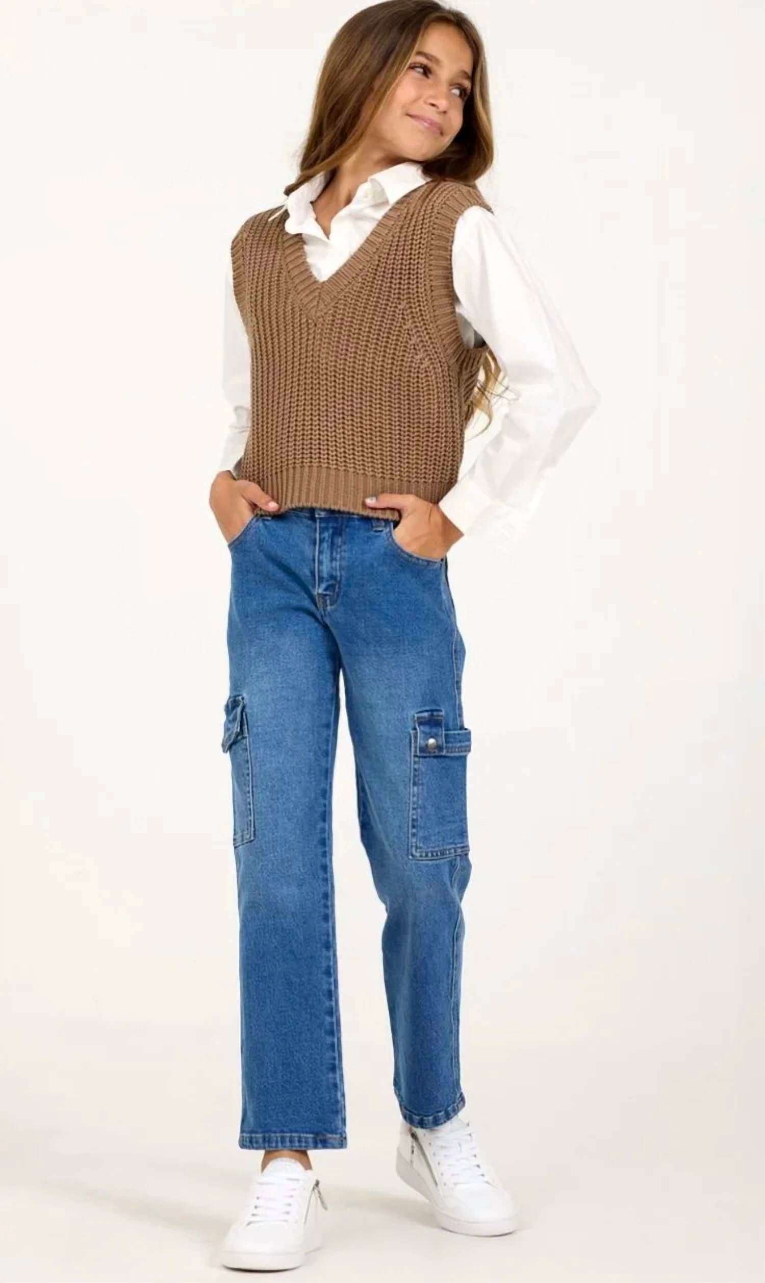 Vintage Havana 2 Fer Vest Shirt in toffee - kids' jacket - alternate view