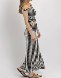 Sky To Moon - SHIRRED SHOULDER STRIPE SKIRT SET