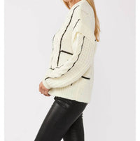 LOVESTITCH Drop Shoulder Crewneck Sweater in cream black - women's sweater - alternate view