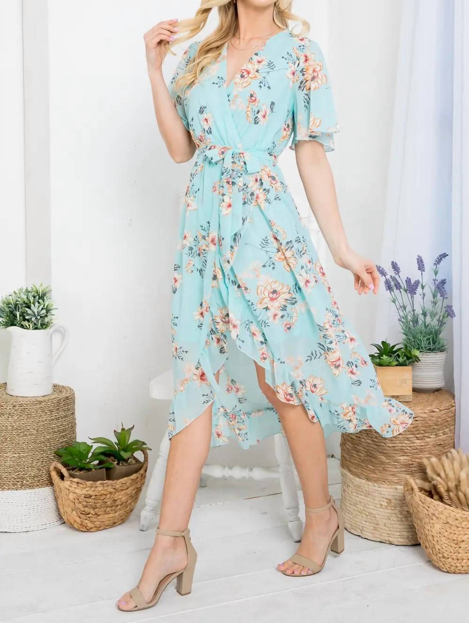 La Soul - Floral Faux Tie Wrap Dress