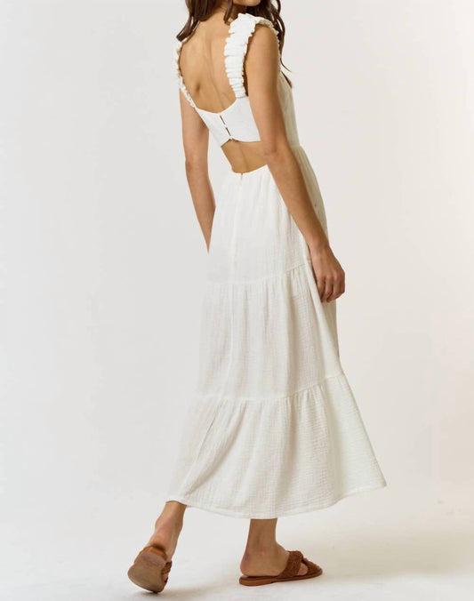 Lalavon - Cotton Gauze Embroidery Back Cutout Midi Dress