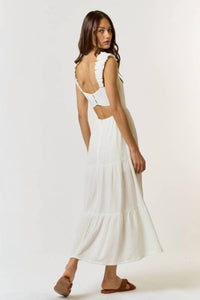 Lalavon - Cotton Gauze Embroidery Back Cutout Midi Dress