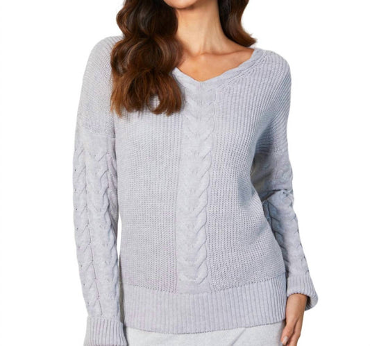 V-Neck Cable Knit Sweater