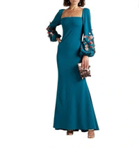 Badgley Mischka - Fluted Floral-Appliqued Crepe Dress
