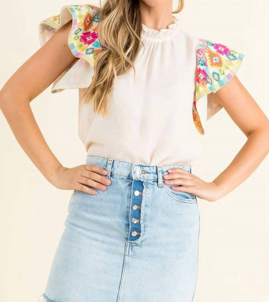 Thml - Embroidered Ruffle Sleeves Top