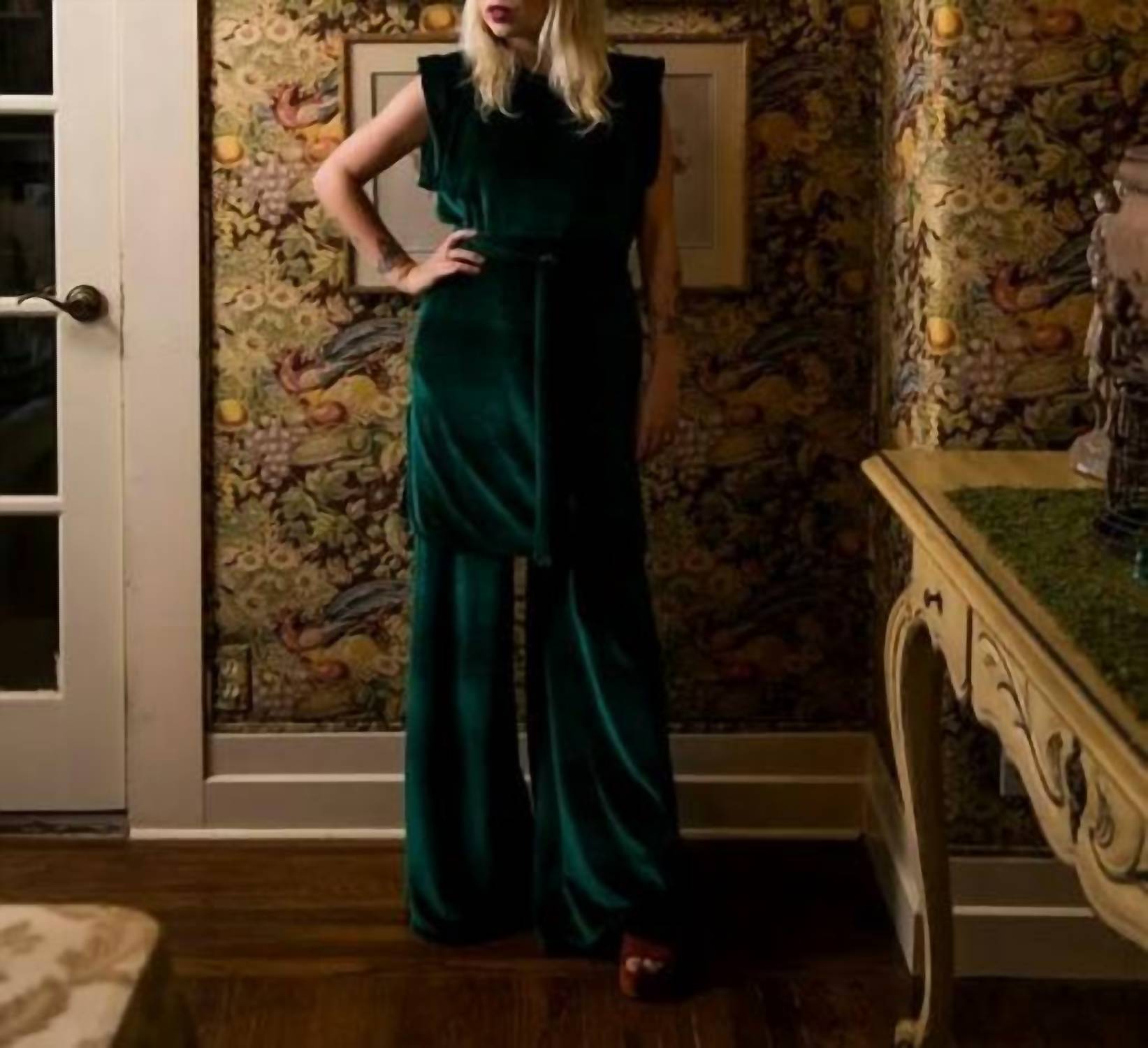emerald velvet tunic with belt