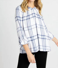 Tea N Rose - Relax Fit Tiered Plaid Top Blouse