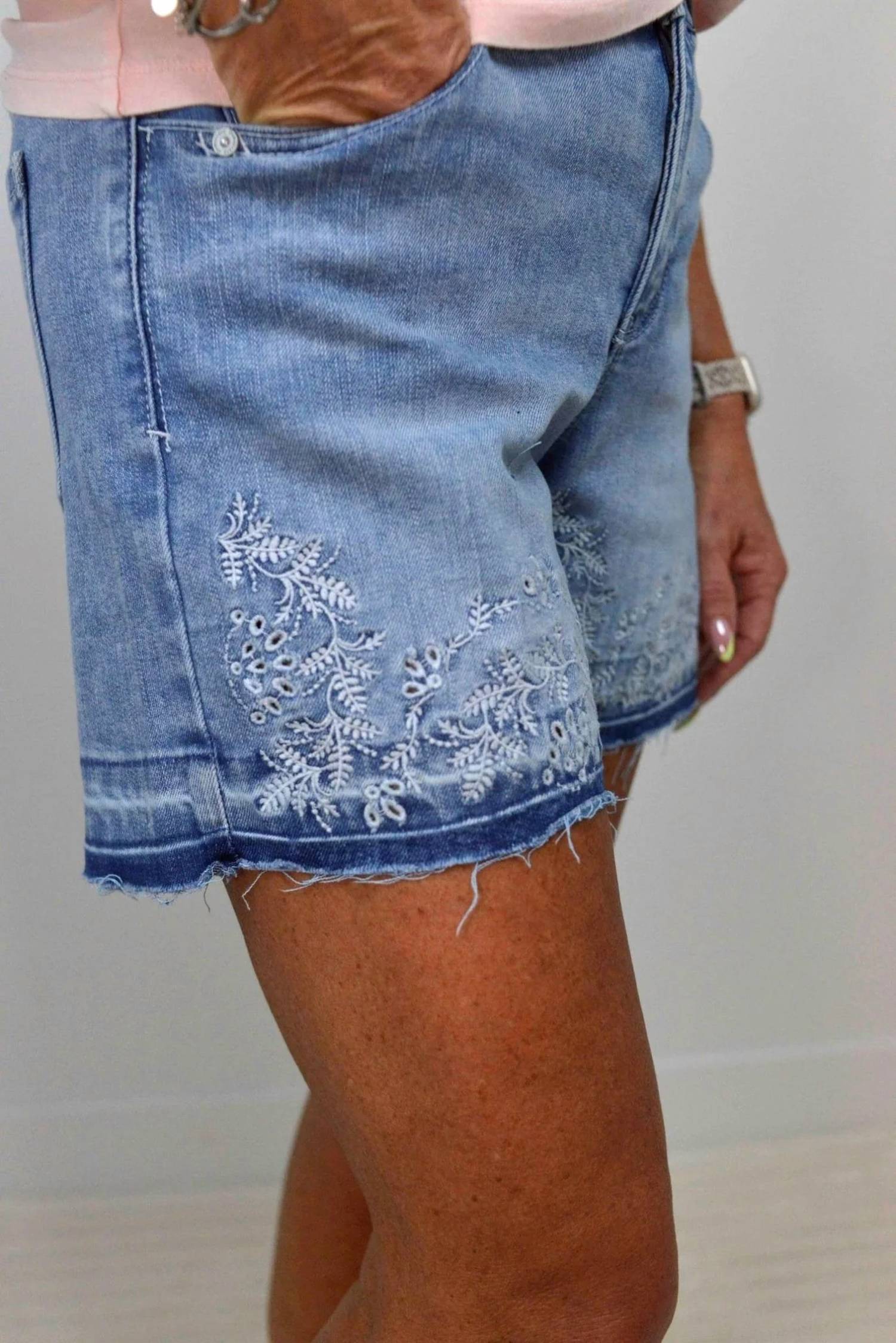 Democracy - Released Hem Embroidered Shorts