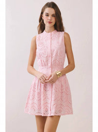 Tcec - Eyelet Lace Button Front Dress