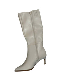Forever Women's Leather Kitten Heel Boot in cream - women's shoe - detail view