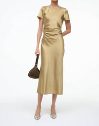 STAUD Marcel Silk Dress in antique - women's dress