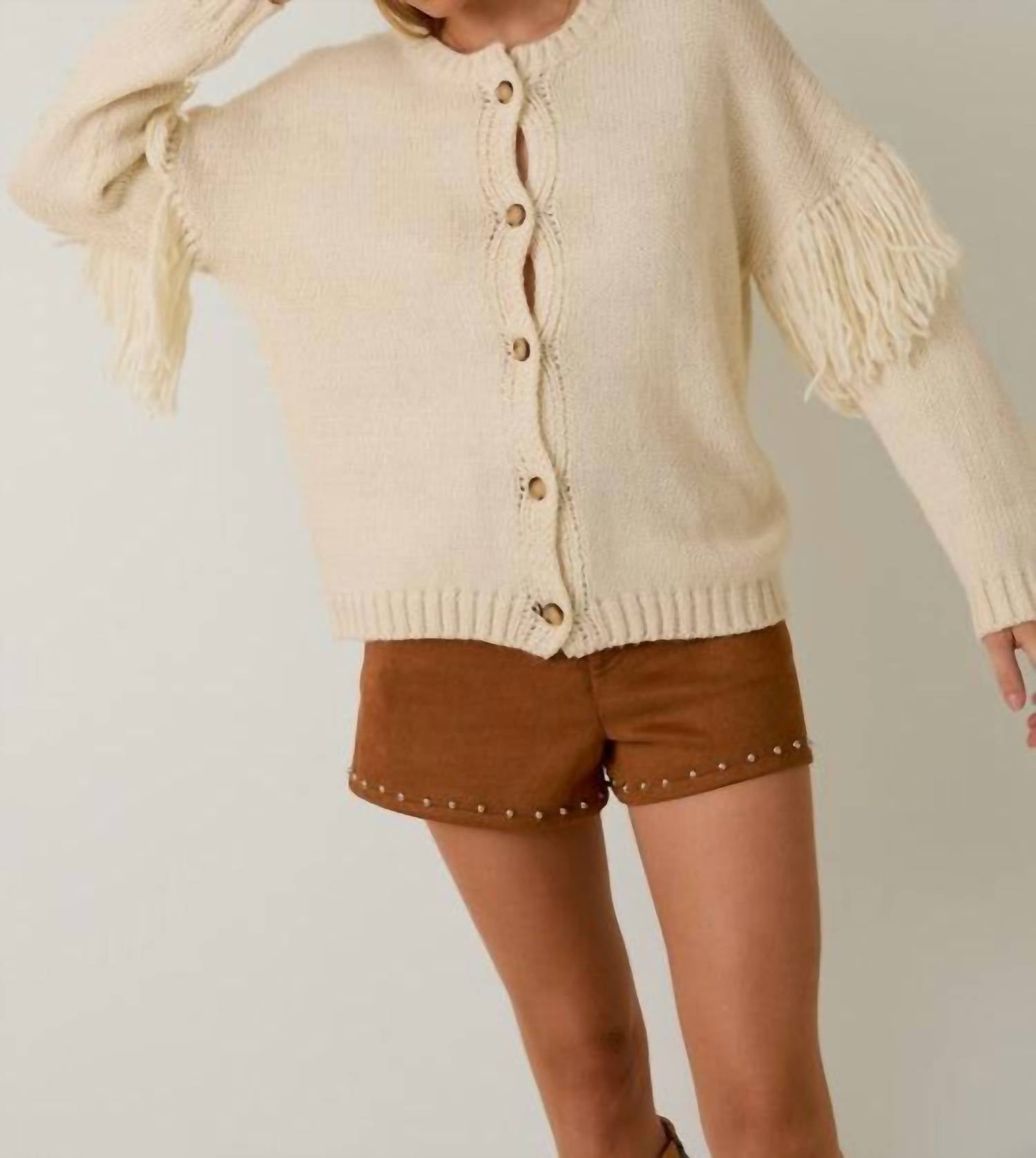 Sunday Edition - Round Neck Long Sleeve Fringe Cardigan