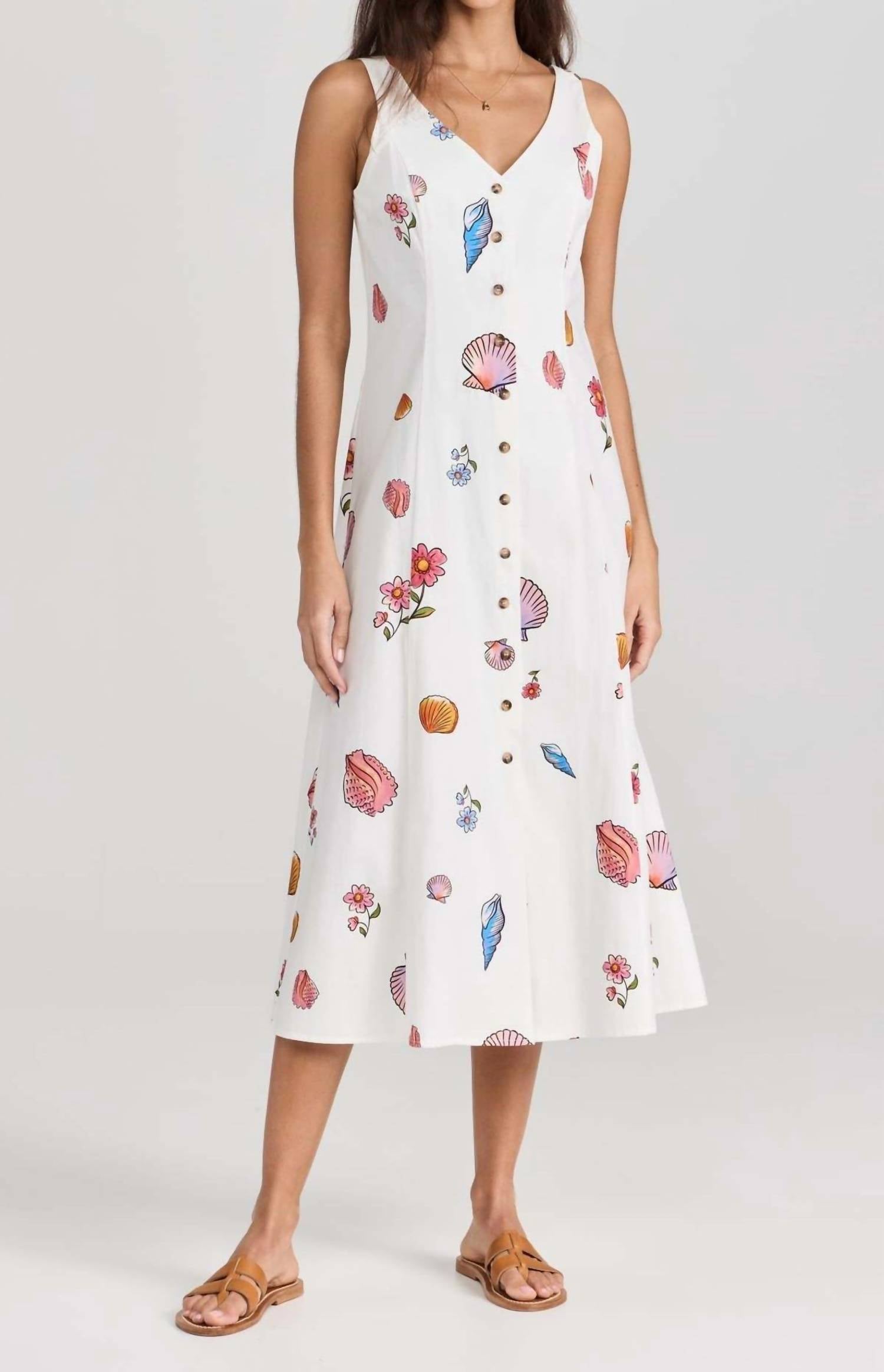 CIAO LUCIA A Line Shell Print Midi Dress in white - women's dress