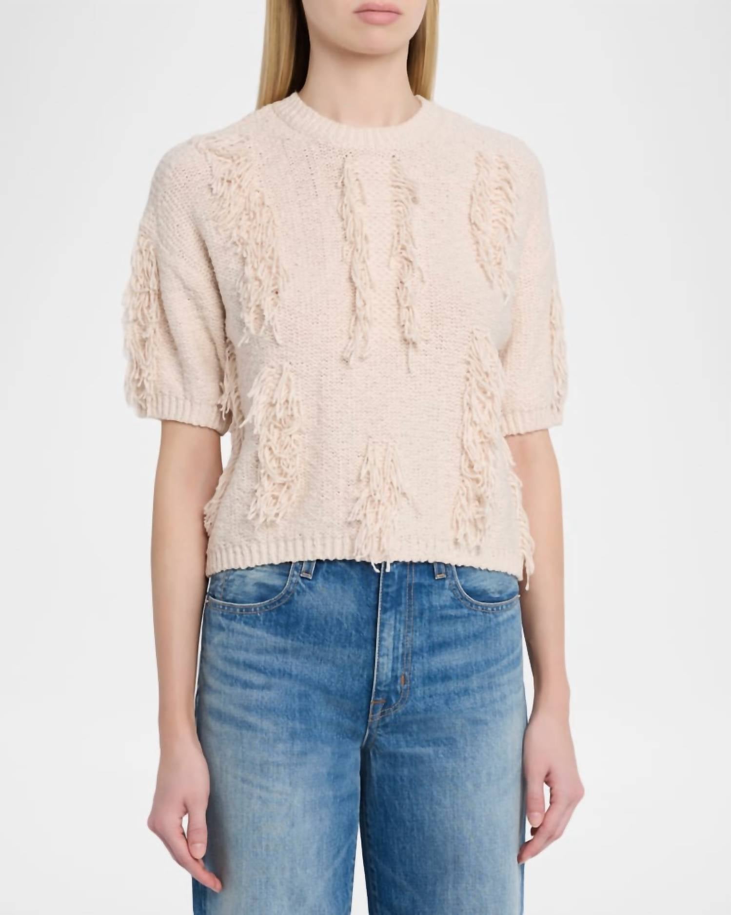 Autumn Cashmere - Short Sleeve Fringe Crew Sweater