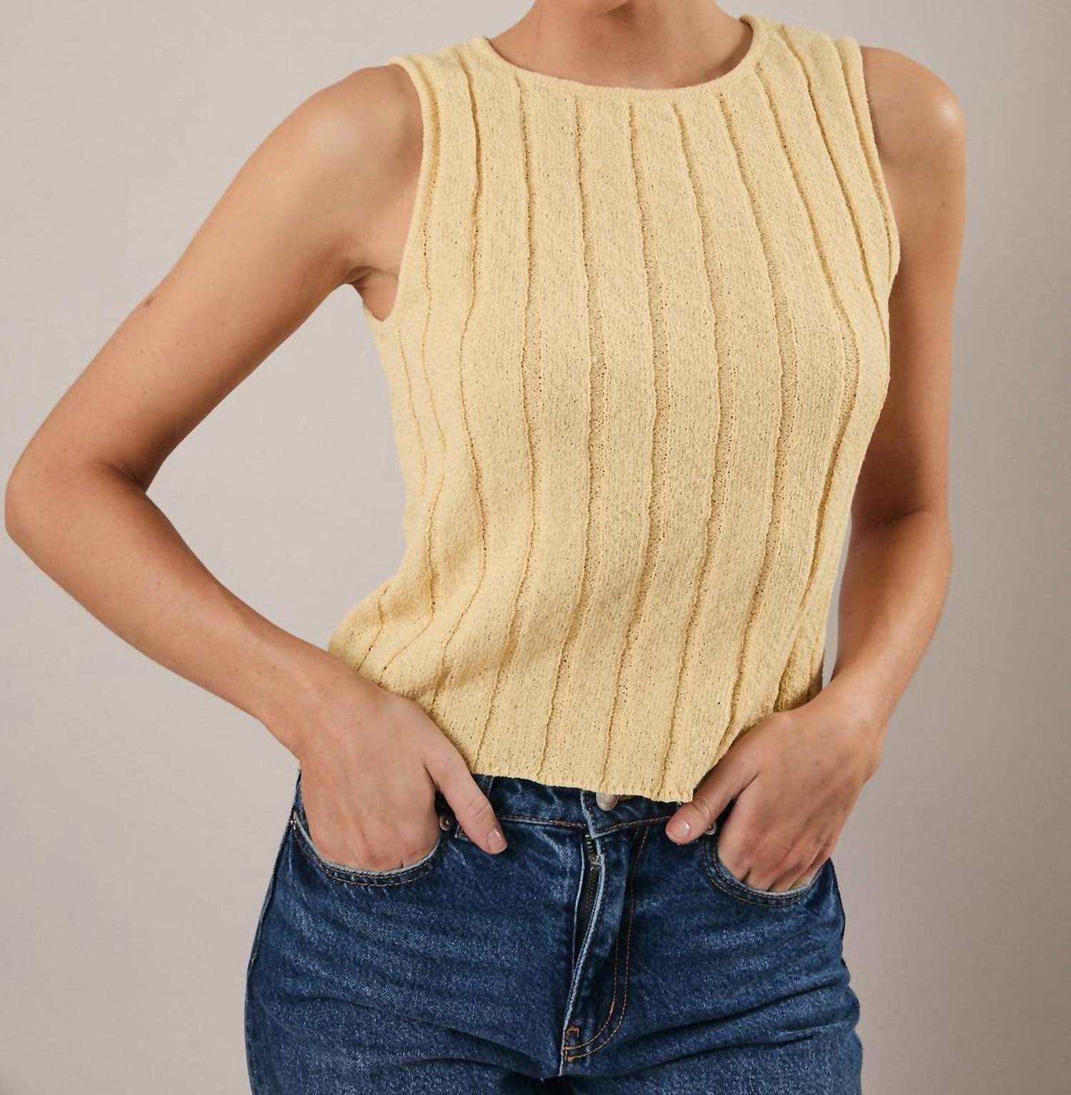 Sunday Edition Boat Neck Sleeveless Knit Top in butter - women's blouse