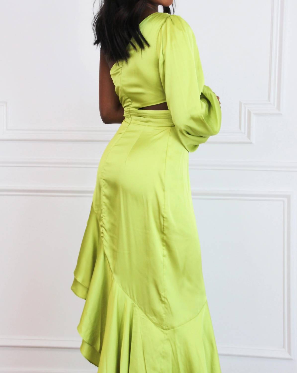 Luxxel - Barcelona One Shoulder Satin Ruffle Maxi Dress