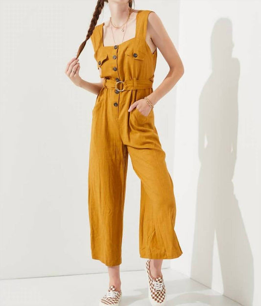 Jade By Jane - Square Neck Button Down Jumpsuit