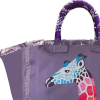 Hipchik - Women's Giraffe Crystal Fringe Canvas Tote Bag