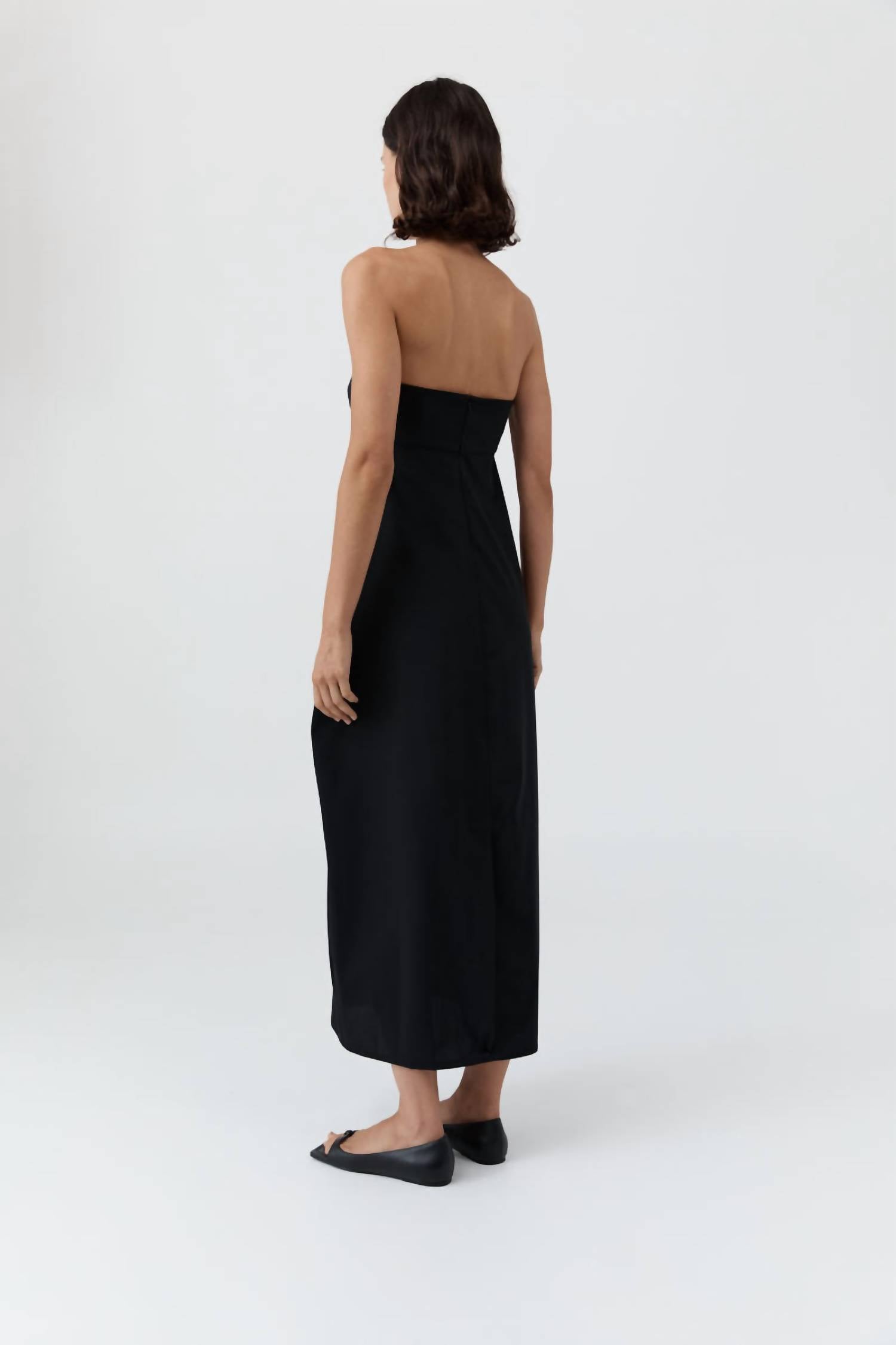 St. Agni Wool Strapless Cocoon Dress in black - women's dress - alternate view