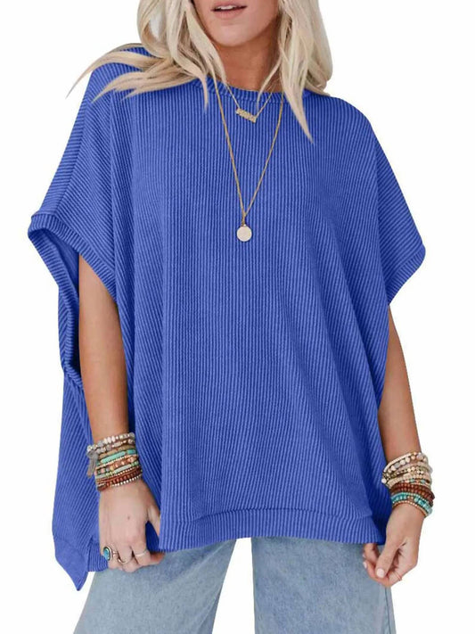 Wholesalesir - Brynn Striped Knitted Loose Round Neck Bat Sleeve Top