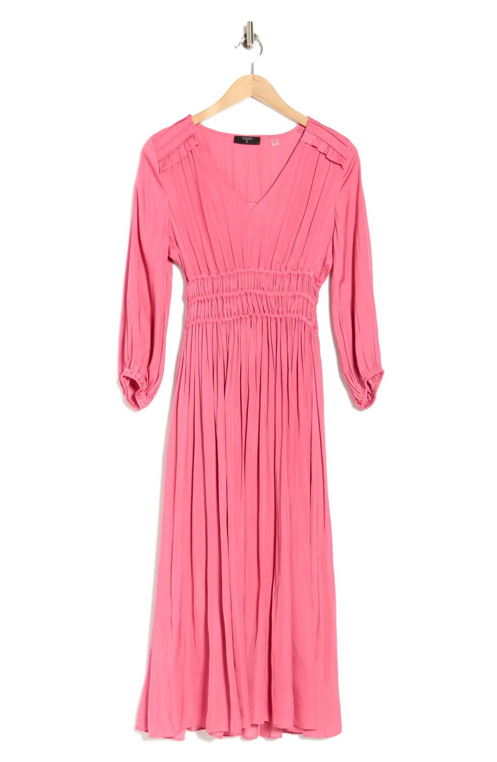 T Tahari - Ruched V Neck 3/4-sleeve Midi Dress
