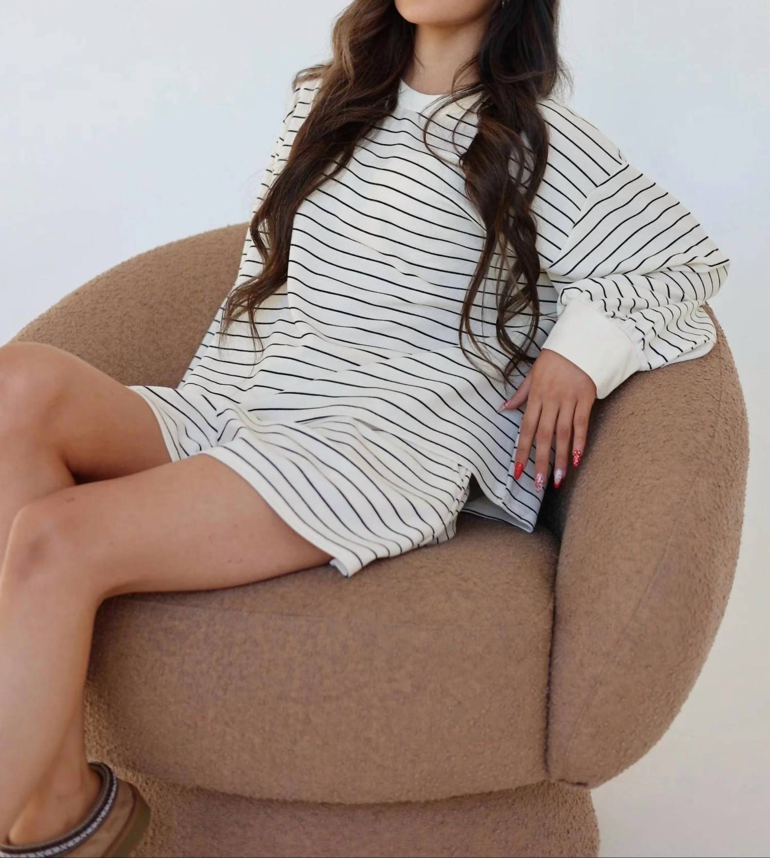 Klesis - Juliette Relaxed Striped Long Sleeve & Shorts Lounge Set