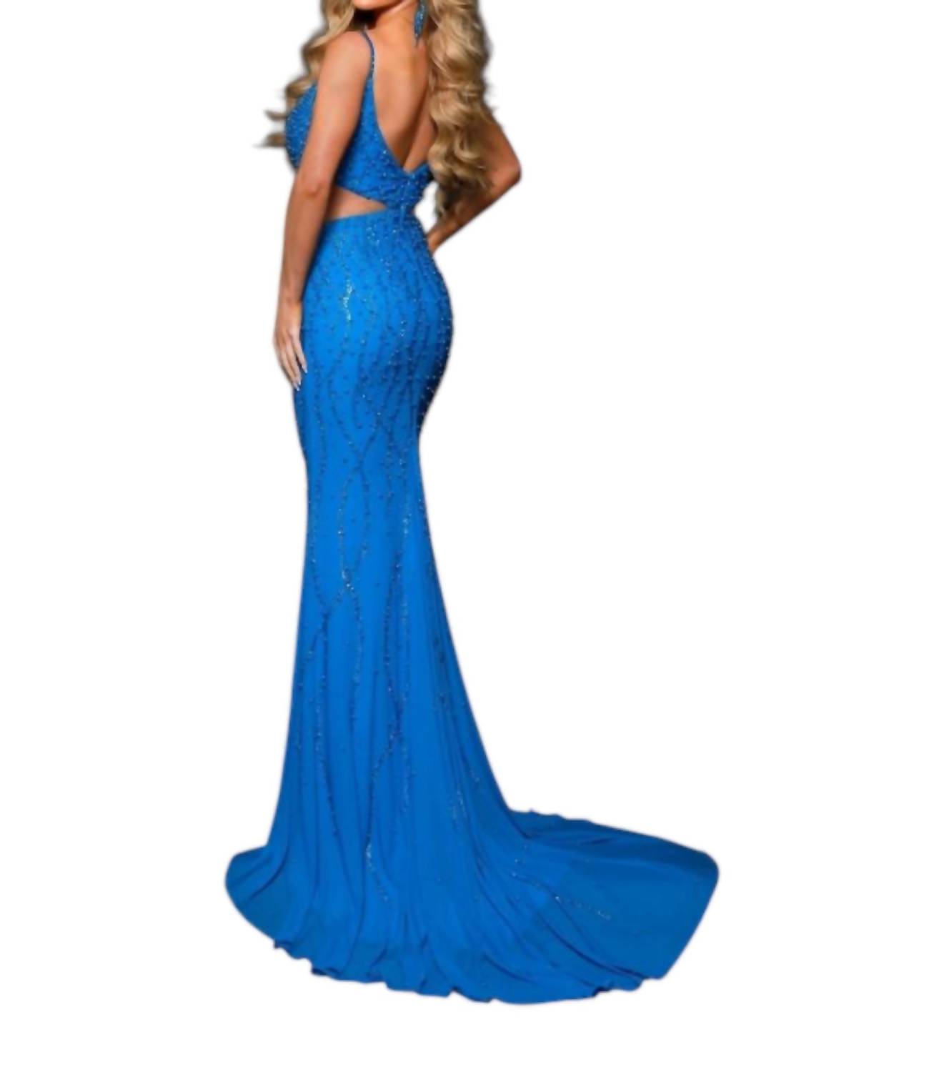 Johnathan Kayne Fabulous Pearl & Crystal-embellished Bodice Gown in blue - women's dress - detail view