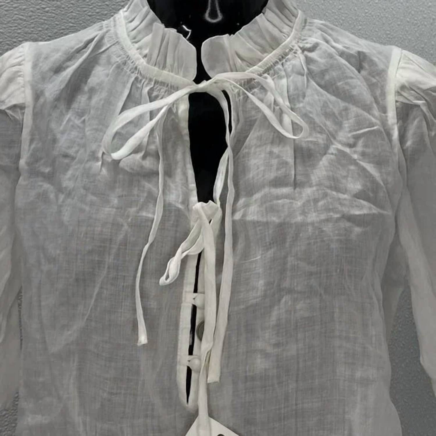 Frame - Tie Neck Ruffle Popover Blouse