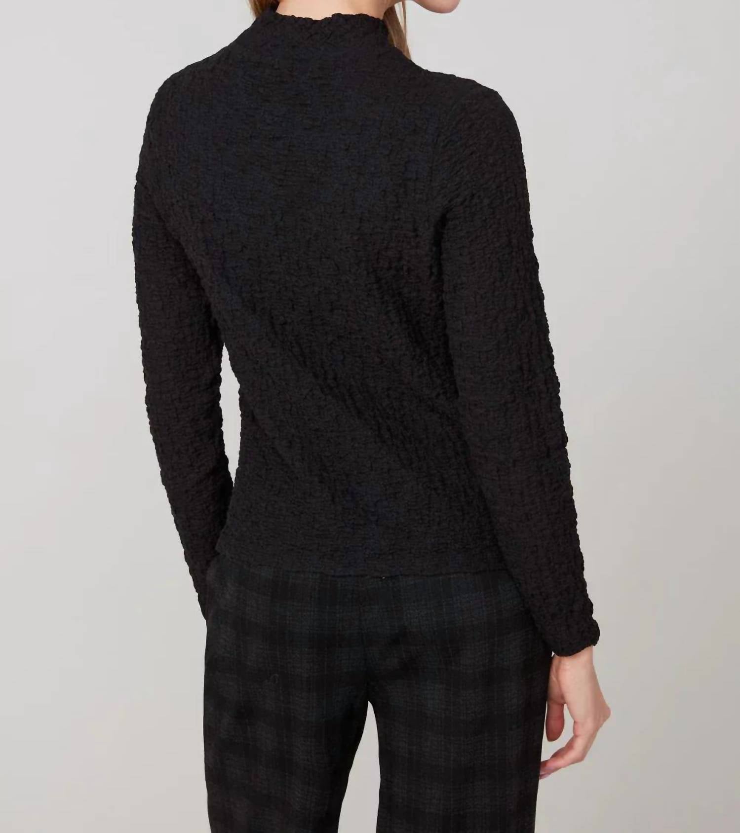 Renuar Textured Top in black - women's long sleeve top - detail view