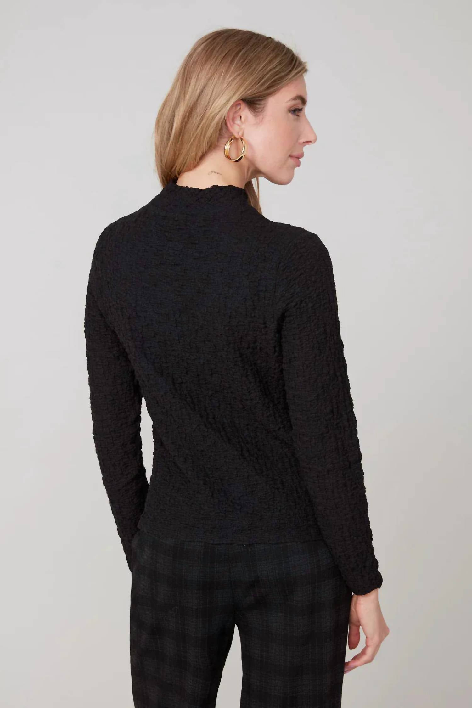 Renuar Textured Top in black - women's long sleeve top - alternate view