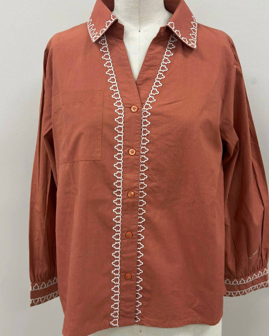 Thml - Women's Long Sleeve Embroidered Button Up Top