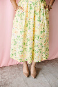 &Merci - Lemon Ruffled Floral Midi Dress