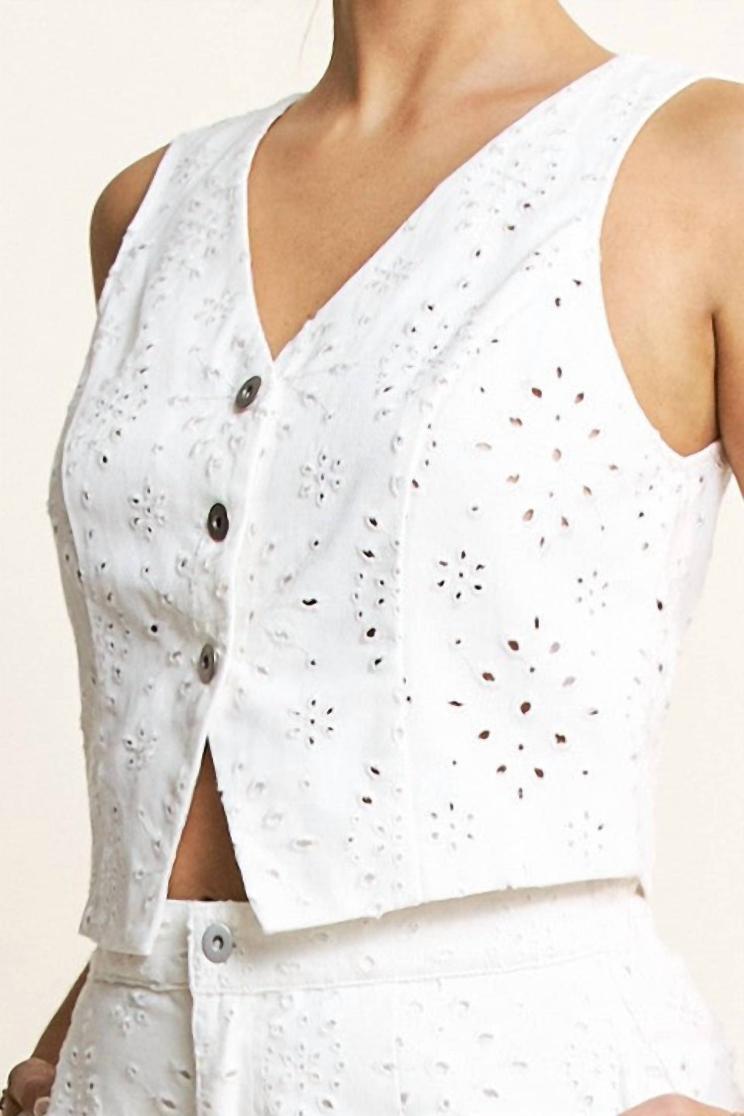 Hersy - Grace Vest Eyelet Top And Short Set