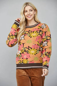 Fate - Floral Jacquard Knit Puff Sleeve Sweater