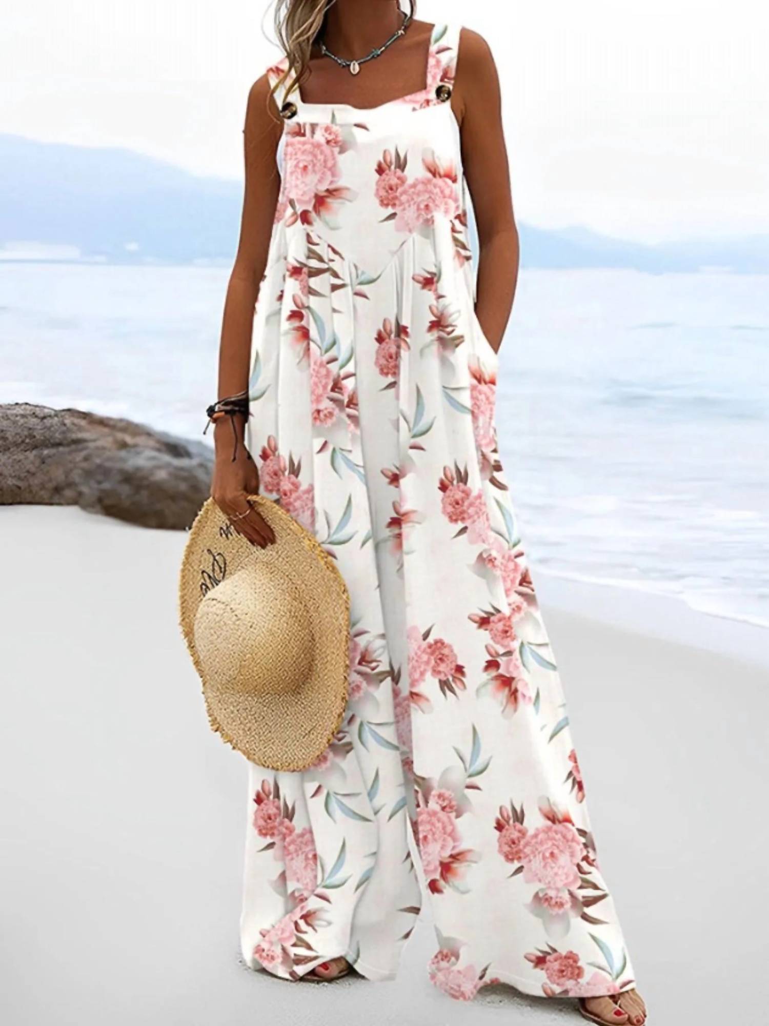 Trendsi - Full Size Floral Wide-Leg Overalls Plus Size