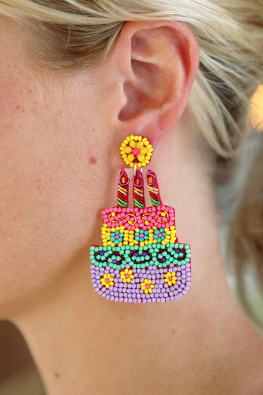 Sophia Collection - Women's Beaded Birthday Cake Earrings