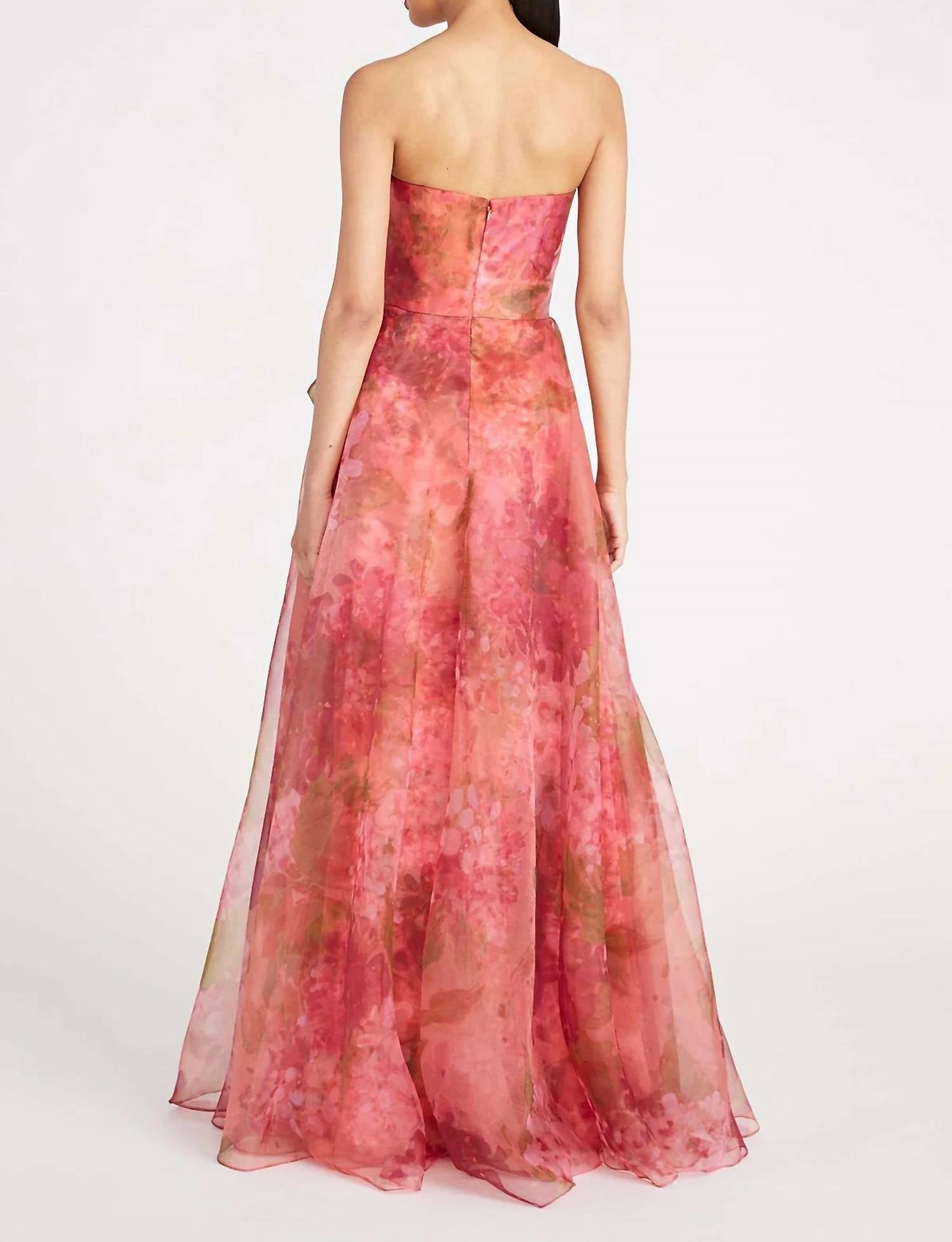 THEIA Fahreta Strapless Gown in printed wisteria - women's dress - alternate view