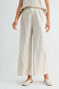 Fun 2 Fun - Stripe Floral Print Ankle Pants With Drawstring Waist