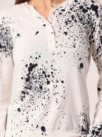 Minnie Rose - Supima Cotton Cashmere Paint Splatter Henley Sweater