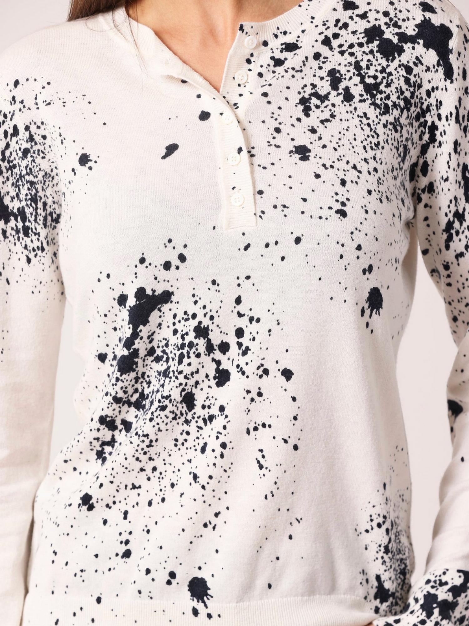 Minnie Rose - Supima Cotton Cashmere Paint Splatter Henley Sweater