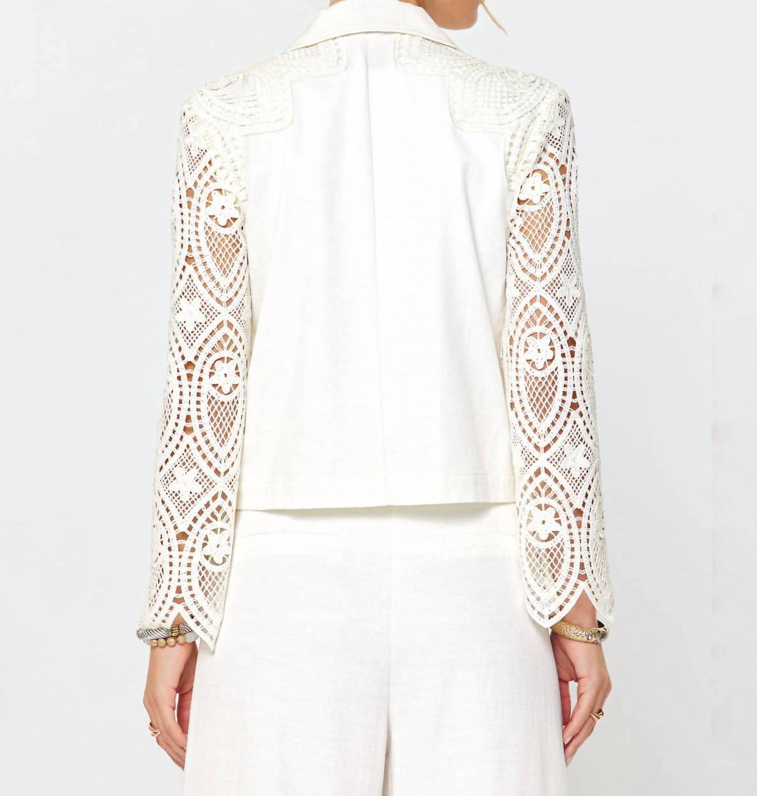 current air Crochet Lace Detail Jacket in ivory - women's jacket - alternate view